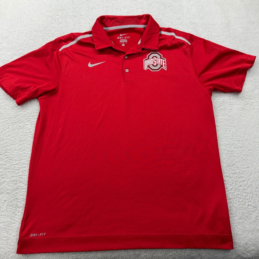 Nike Dri-FIT Ohio State Buckeyes Polo Shirt Mens Large Red Short Sleeve NCAA